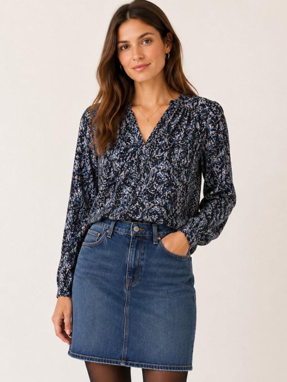 Rebecca Taylor Silk Long Sleeve Blouse in Navy, Size 8